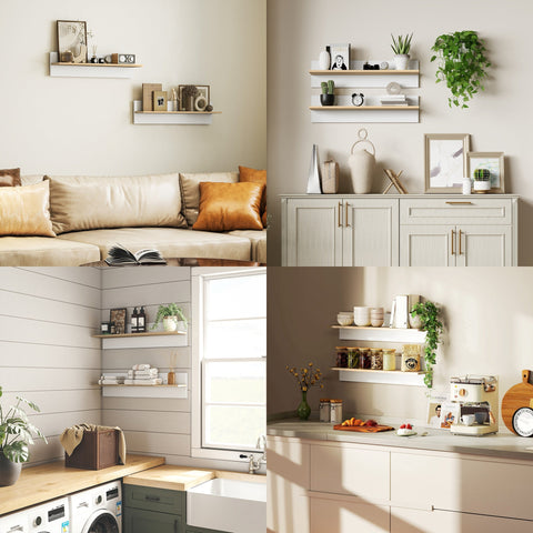 Rootz Wall Shelf Set of 2 - Floating Shelves - Display Shelf - Storage Solution - Durable & Easy to Clean - 80x16.5x20cm - White + Brown