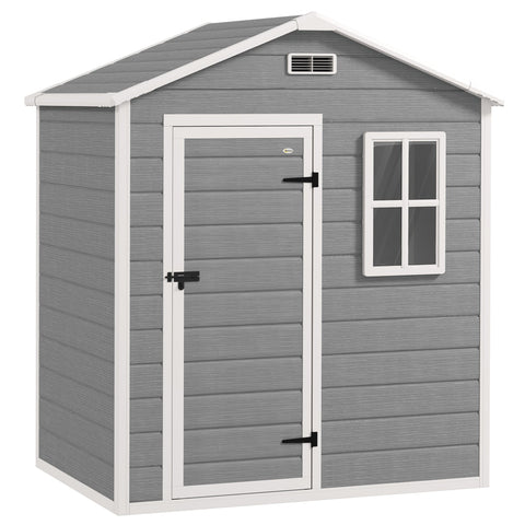 Rootz Tool Shed 1.9m² - Garden Storage House - Outdoor Utility Shed - Weatherproof & Secure - 182 x 121 x 200cm - Lockable Door, Grey, White