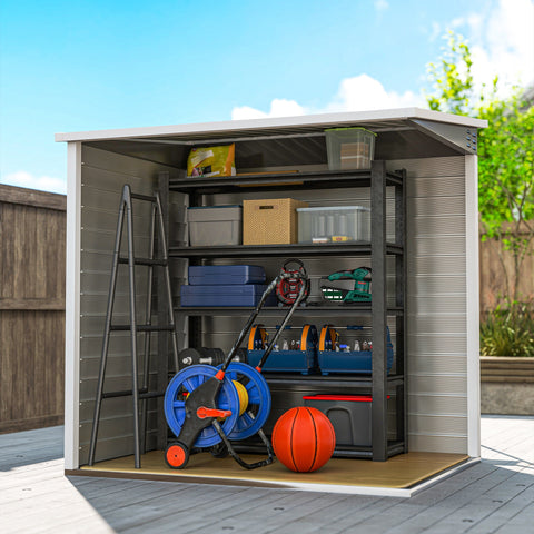Rootz Metal Garden Shed - Storage Shed - Equipment House - Lockable Door - 142 x 184 x 165/181 cm - Grey