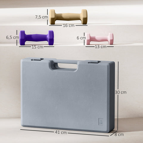 Rootz 6 Set Dumbbell - Steel Weights - Home Workout Benefits - 13x6x6cm to 16x7.5x6cm - Purple and Brown