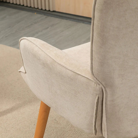 Rootz Accent Chair In Scandi Design - With Ottoman - Armchair Set - Beech Wood - Cord Look - Beige - 72L x 80W x 101H cm