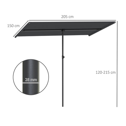 Rootz Parasol Garden Umbrella - Sunshade - Outdoor Canopy - 180° Rotatable - 150x205cm - Black- UV Protection UPF 50+