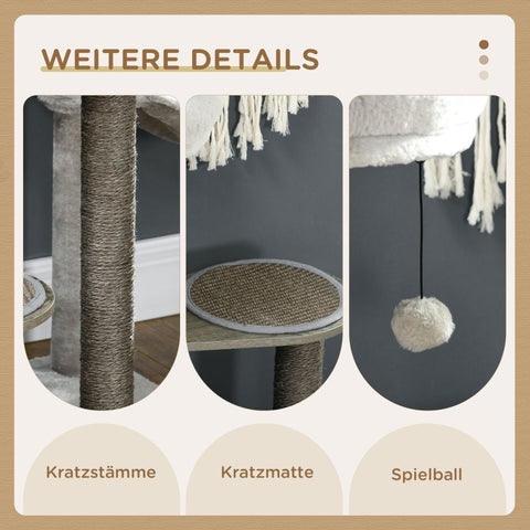 Rootz 4 Tier Cat Scratching Post - Cat Bed Hammock - Cat Activity Center - Sisal Scratching Posts - 48cm x 48cm x 118.5cm