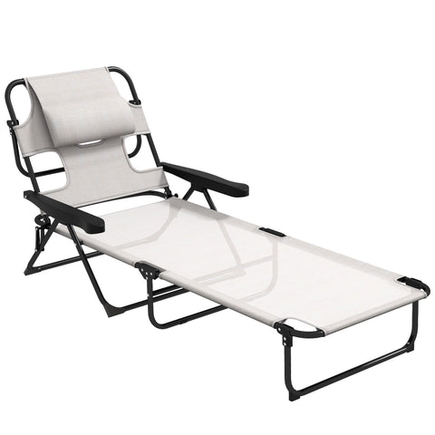 Rootz Foldable Garden Lounger - Sun Lounger - Beach Lounger - Adjustable Comfort - 72cm x 194cm x 89cm Cream