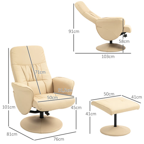 Rootz Relaxation Armchair - Recliner Chair - Rotating Chair - 360° Rotation & 145° Recline - 76cm x 81cm x 101cm Armchair, Footrest 50cm x 41cm x 41cm