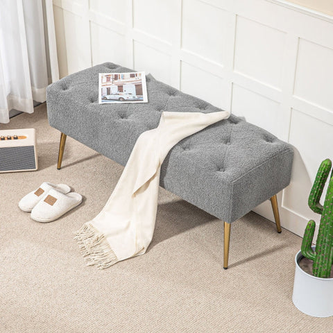 Rootz Modern Bed Bench - Window Seat - Dining Room Bench - Faux Lambswool - Thick Padding - 112cm x 41cm x 46cm