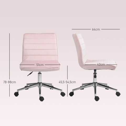 Rootz Office Chair - Computer Chair - Desk Chair - Height Adjustable - Soft Padding - Easy Mobility - 51cm x 64cm x 78-88cm - Pink Velvet Look