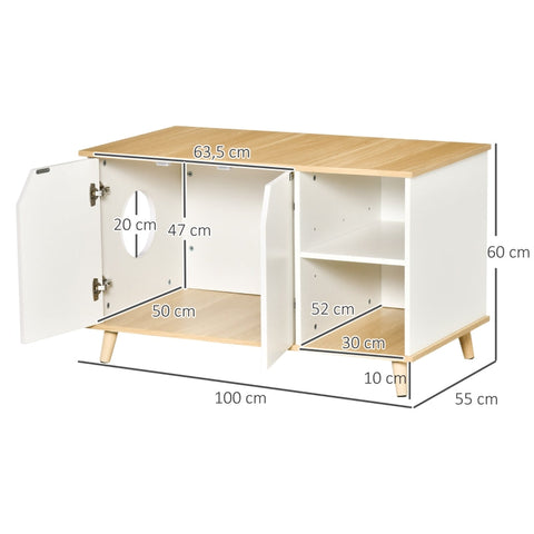 Rootz Cat Cabinet - Cat Litter Box - Bedside Table - Multi-functional Design - Durable Construction - Easy Access - 100cm x 55cm x 60cm - Chipboard and Pine Wood