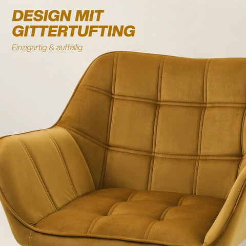 Rootz Velvet Lounge Chair - Scandi Style Accent Chair - Comfortably Padded - Rubberwood Legs - Metal Frame - Yellow - 67cm x 61.5cm x 71cm