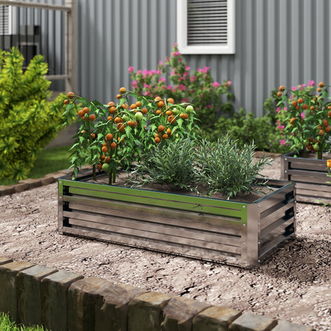 Rootz Raised Bed Plant Box - Garden Planter - Galvanized Flower Box - Weather-Resistant - 120cm x 60cm x 30.5cm - Silver