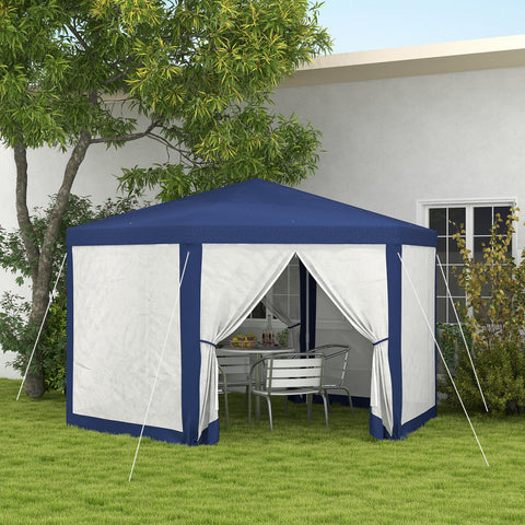 Rootz Garden Pavilion - 6-Corner Gazebo - Metal Frame Tent - Insect Protection - 3.94x3.412x2.5m - Blue