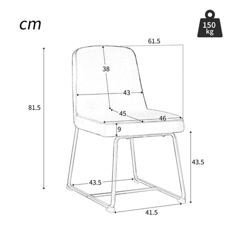 Rootz Gray Linen Dining Chairs Set - Upholstered Chairs - Metal Frame Seating - High Comfort Foam - 46L x 45W x 81.5H cm