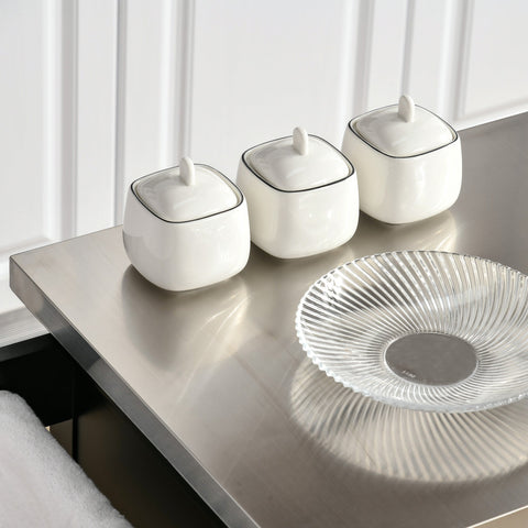 Rootz Kitchen Serving Trolley - Kitchen Island - Rolling Cabinet - Stainless Steel Plate - 91cm x 84cm x 46cm - Convenient Storage & Mobility