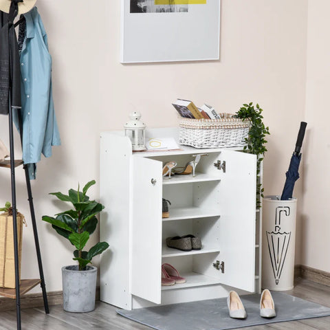 Rootz Shoe Cabinet - Shoe Chest - Shoe Rack - 4 Shelves - Maximum 12 Pairs - 1 Cupboard - Chipboard - Aluminum Alloy - White - 83cm X 30cm X 90cm