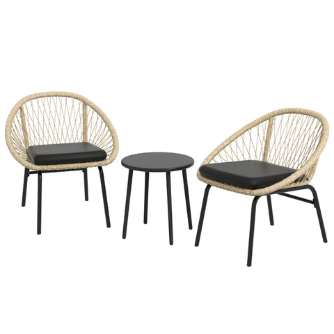 Rootz Garden Furniture Set - Rattan Patio Set - 2 Armchairs - Seat Cushions - 1 Round Table Ø60 Cm - PE Rattan-Polyester - Black-Yellow - 43W x 45D cm