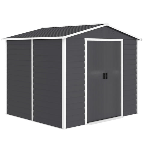 Rootz Metal Tool Shed - Weatherproof Storage, Outdoor Locker - Rustproof, Lockable, Secure - 240 x 206 x 198 cm - Grey, White