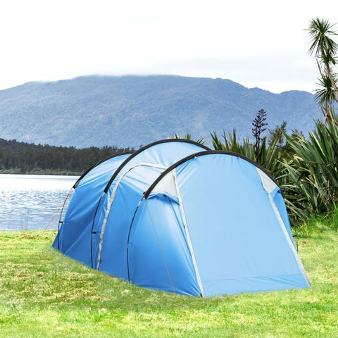 Rootz Camping Tent - Pop-up Tent - Anteroom - Transport Bag - Sleeping Area - Waterproof - Carrying Bag - Polyester - Fiberglass - Light Blue - 426L x 206W x 154H cm