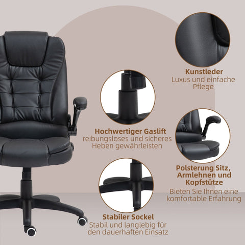 Rootz Executive Chair - Office Chair - Desk Chair - Faux Leather - Adjustable Height - Rocker Function - 60cm x 69cm x 111-121cm