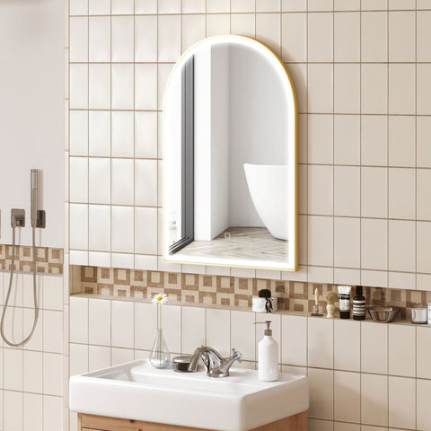 Rootz LED Bathroom Mirror - Wall-Mounted - Arched Mirror - Dehumidification Feature - 90 x 60cm - Adjustable Lighting, Memory Function