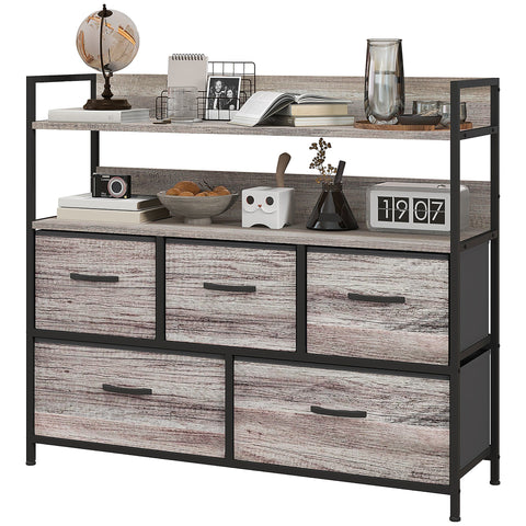 Rootz Fabric Chest of Drawers - Storage Organizer - Clothing Unit - 5 Foldable Drawers - Steel Frames - 98cm x 29cm x 85cm