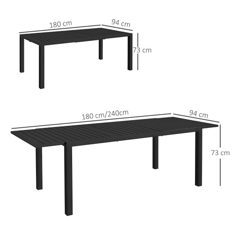 Rootz Extendable Aluminum Garden Table - Outdoor Dining Table - Patio Table - Seats 6-8 - 180/240l x 94b x 73h cm