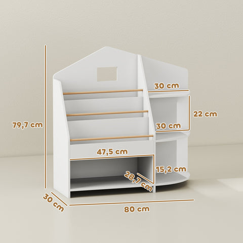 Rootz Children's Shelf, Bookcase - Kids Storage Organizer - Nursery Display Unit - Safe Rounded Edges, 40kg Capacity, 80x30x79.7cm, White