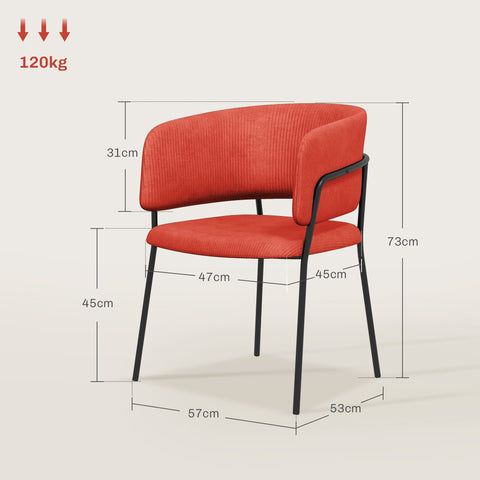 Rootz Set of 2 Dining Chairs - Velvet Seats - Padded Chairs - Steel Legs - 57cm x 53cm x 73cm - Max Comfort