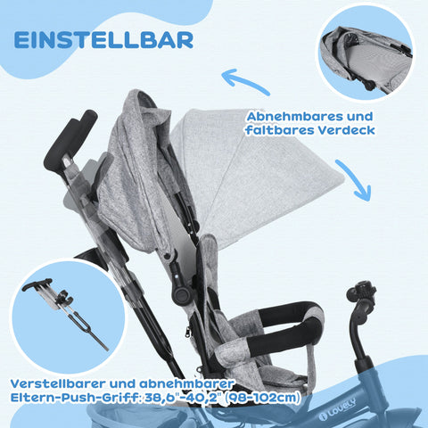 Rootz Children's Dreiwad Tricycle - Toddler Bike - Kids Trike - Storage Basket - Metal Frame - Gray - 102cm x 49cm x 102cm