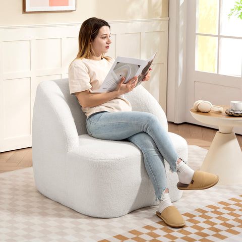 Rootz White Modern Armchair - Cozy Upholstered Chair - Fleece Padding Sofa - Ultimate Comfort - 81cm x 82cm x 73.5cm