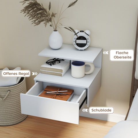 Rootz Floating Bedside Table - Hanging Night Stand - Wall-Mounted Side Table - Space-Saver Design - 39.8 x 35 x 31.6 cm