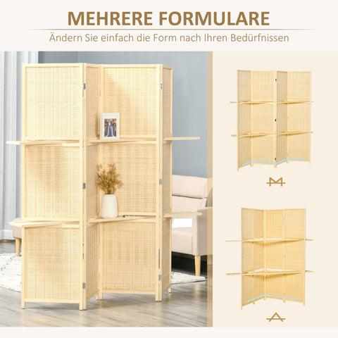 Rootz Bamboo Room Divider - Privacy Screen - Zen Partition - Foldable with Shelves - 180cm x 1.9cm x 180cm
