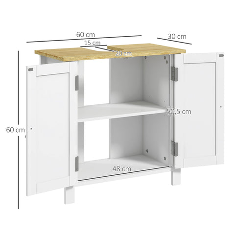 Rootz Base Cabinet 2 Doors - Bathroom Organizer - Storage Shelf - Adjustable Design - 60W x 30D x 60H cm - White
