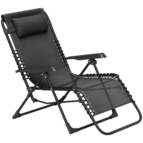 Rootz Foldable Sun Lounger - Garden Recliner - Outdoor Chaise - 5-Position Backrest - 112cm x 65cm x 90cm - Supports 120kg - With Pillow