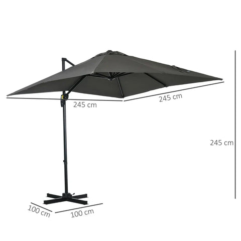Rootz Cantilever Parasol - Garden Umbrella - Cross Base - Swivel - Weather Resistant - Gray - 245cm x 245cm x 245cm