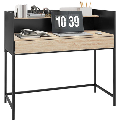 Rootz Modern Desk - Writing Table - Office Desk - Storage Space - 106W x 51.5D x 102.5H cm - Black Metal Frame & Wood Particles