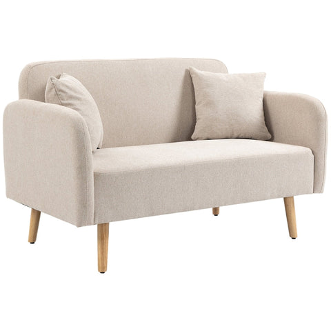 Rootz 2 Seater Sofa - Loveseat - Couch - Easy to Clean - 130cm x 70cm x 80cm, Cream Velvet, Rubberwood Legs