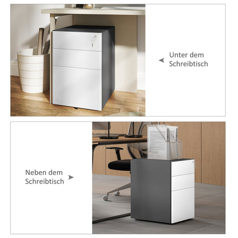 Rootz File Cabinet - Roll Container - Office Storage - Secure & Durable - Steel Housing - 39x48x59 cm, White and Grey