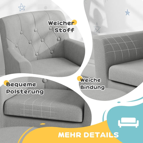 Rootz Children's Armchair Set - Kids Sofa - Matching Stool - Diamond Pattern Backrest - Cozy Seat - Wooden Frame - 45cm x 43cm x 50.5cm