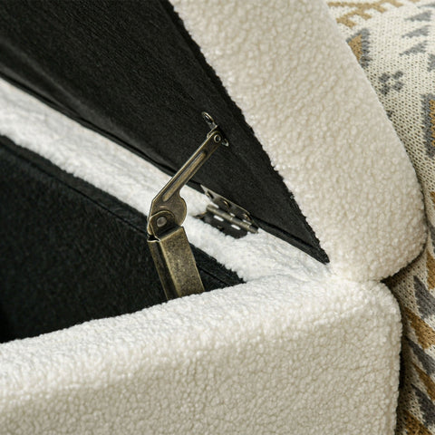 Rootz Upholstered Bench with Storage - Bed Bench - Window Seat - Cream White - Solid Wood Frame - 102cm x 45cm x 46cm