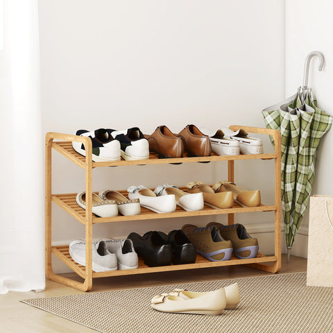 Rootz Bamboo Shelf - Shoe Shelf - Corridor Rack - 30kg Capacity - Brown Finish - 76cm x 33cm x 50.8cm