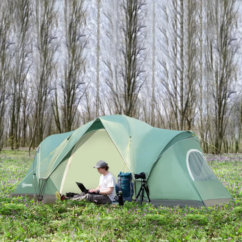 Rootz Camping Tent - Guy Ropes - Carry Bag - 5-6 Persons - Family Tent - Lamp Hooks - Side Pockets - Polyester-Oxford - Green-Black - 4.55 x 2.3 x 1.8m