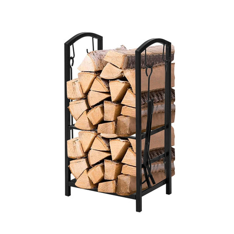 Rootz 2-Shelf Firewood Rack - Firewood Stand - Log Holder - Metal Construction - Organized & Stable Storage - Indoor & Outdoor Use - 46cm x 75cm x 30cm