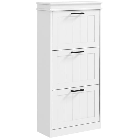 Rootz Shoe Cabinet - 3 Folding Doors - Adjustable Shelves - Space-Saving Design - 54 x 24 x 117.5 cm - White