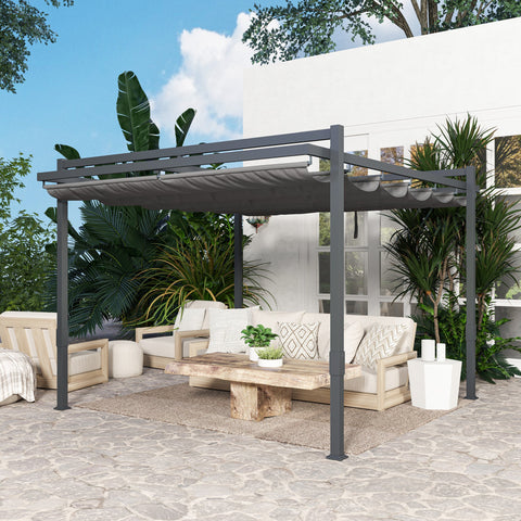 Rootz Pergola Pavilion - Aluminum Canopy - Garden Shelter - UPF50+ UV Protection - Grey - 3.5x3m - 245H cm Adjustable Sliding Roof