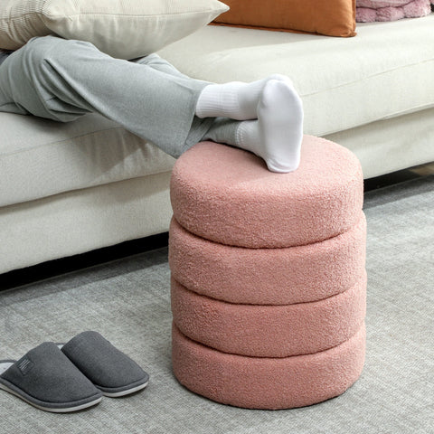 Rootz Foot Stool - Round Ottoman - Teddyfleece Seat - Foam Comfort - 40x45cm, Pink