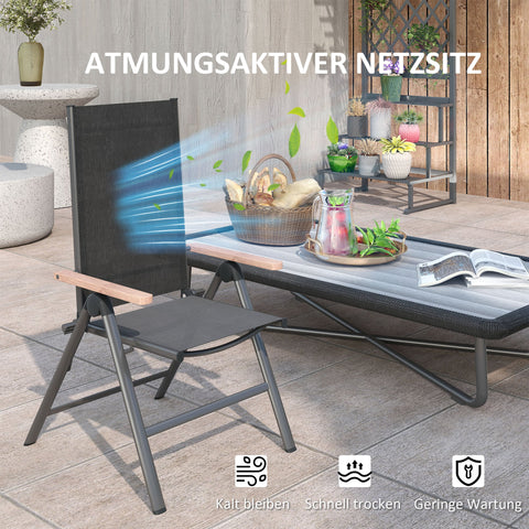 Rootz Steel Garden Chair - Folding Balcony Chair - Armrest Chair - Comfort with Eucalyptus Armrests - 60cm x 73cm x 108cm