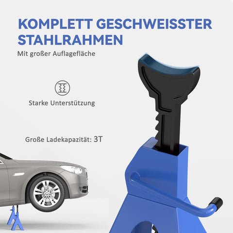 Rootz 3 Ton Load-Bearing Support Stands - Car Jack Stands - Adjustable Vehicle Supports - Carbon Steel - 27cm x 24cm x 38.5-60cm