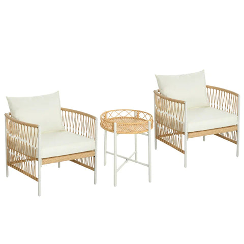 Rootz Garden Furniture Set - 3-piece - Bistro Set - Garden Seating Group - Pe Rattan - PE Rattan - Polyester - Yellow - Cream - 72 Cm X 66 Cm X 64 Cm