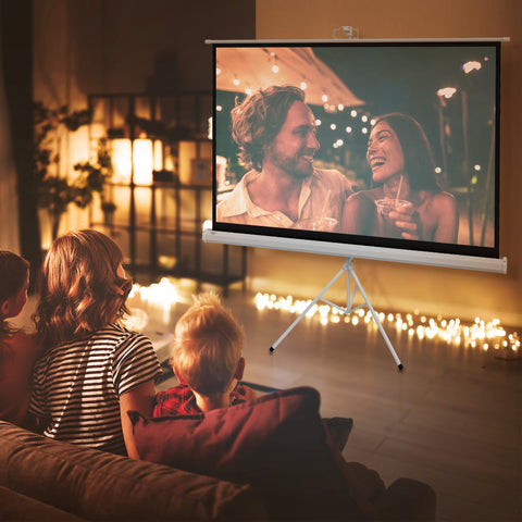 Rootz Projector Canvas with Tripod - Roller Blind Screen - Movie Screen - 4K HD Viewing - 186cm x 105cm x 84 inches