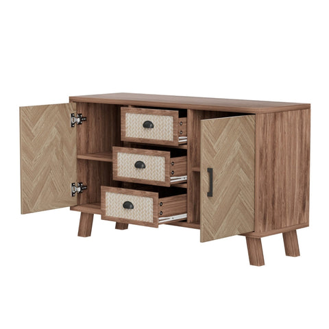 Rootz Stylish Sideboard - Storage Cabinet - Elegant Buffet - Timeless Design - Herringbone Pattern - 120L x 40W x 84H cm